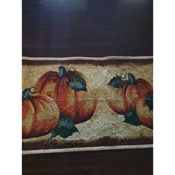 Vintage Tapestry Embroidered Halloween Fall Pumpkin table runner. 70" x 12" - Picture 3 of 10